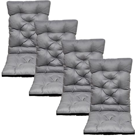 nana shop Hochlehner Auflagen für Gartenstuhl mit Rückenlehne, Sitzkissen Outdoor wasserabweisend, komfortable Stuhlkissen für Balkon, Terrasse und Garten, Bequeme Sitzpolster (120x50x8cm) (4, Grau)