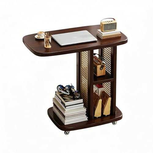 Laptoptisch mit Rollen und Ablage Hohe Tragfähigkeit Laptop Tisch für Sofa Einfache Montage Beistelltisch für Pflegebett Büros Wohnzimmer Arbeitszimmer Balkone(50x30x57cm)