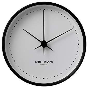 Georg Jensen Koppel Wanduhr 22 cm, schwarzer Edelstahl mit weißem Ziffernblatt