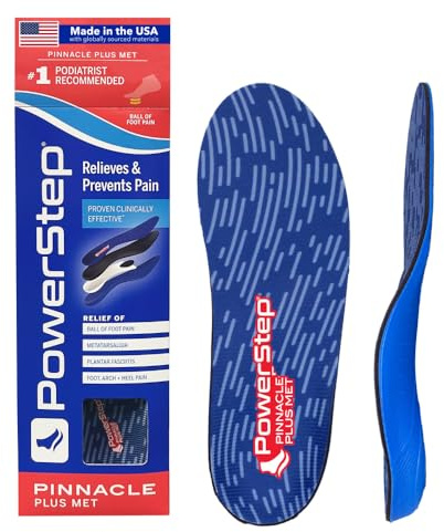 PowerStep Pinnacle Plus Met, Ball of Foot Pain Relief Orthotics, Shoe Inserts, Metatarsalgia, Arch Support, Morton's Neuroma Pain Relief, Shoe Insoles, Metatarsal Pad, Made in USA (M 12-13)