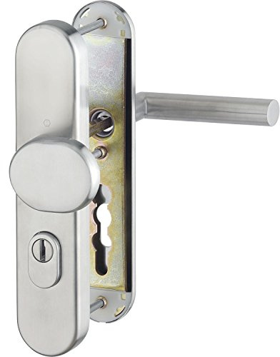 HOPPE 3898258 Sicherheits-Wechselgarnitur Amsterdam-DIN-Norm Entfernung 92mm, Edelstahl matt, Langschild Profilzylinder für Türstärke 67-72mm, mit Kernziehschutz, Klasse 3, 1 Stück