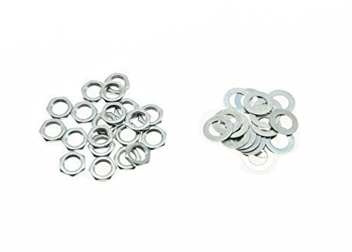 Kaish - Dadi e rondelle metrici M7 in zinco per potenziometro chitarra, 16 mm, 20 pezzi. Dettagli sulla confezione da 20 dadi e rondelle M8 per potenziometro chitarra, per potenziometri metrici grandi da 24 mm