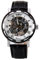 Mastop Uni-Armbanduhr, schwarzes Leder, stilvolles weißes Skelett-Zifferblatt, Handaufzug, mechanisch, legere Armbanduhr, Armband