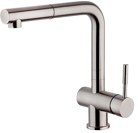 Paini – Rubinetto Miscelatore Monocomando Cucina, INOX, Lavello doccia estraibile, Design moderno, interamente prodotto e lavorato in Italia