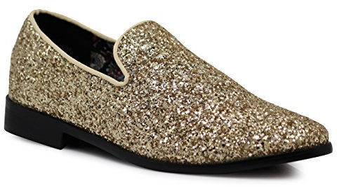 SPK04 Herren Vintage Glitzer Kleid Loafers Slip On Schuhe Klassische Smoking Kleid Schuhe, Gold (gold), 43 EU