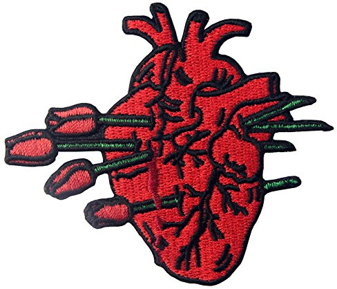 Aufnäher, bestickt, Design: Zärtlich von Liebe verletzt, Herz gebrochen von Rose, zum Aufbügeln oder Aufnähen