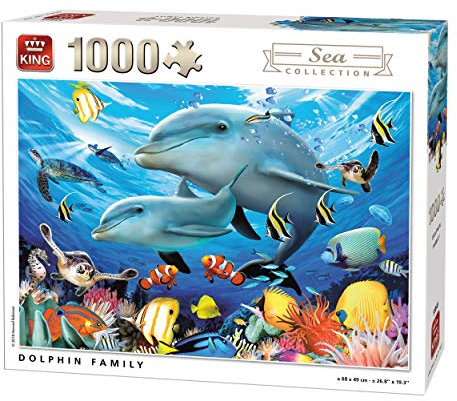 King 55845 Familie Delphin Puzzle 1000 Teile, Mehrfarbig, 68x49 cm