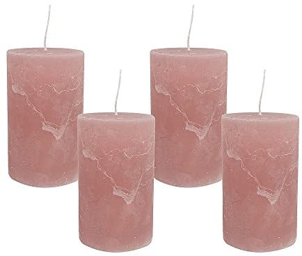 4 Rustic Stumpenkerzen Premium Kerze Rosenholz Rosa 6x10cm - 38 Std Brenndauer