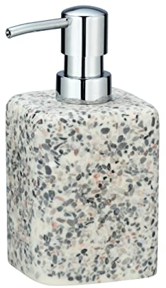 WENKO Seifenspender Terrazzo, nachfüllbarer Seifendosierer für Flüssigseife aus stabilem Polyresin, 8 x 16 x 9,5 cm, Füllmenge 240 ml, Mehrfarbig