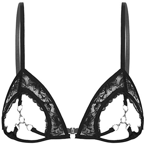 Freebily Reggiseno Donna Sexy Hot Aperto in Pizzo Floreale Trasparente Bra Top Push up con Metallo Cintura Reggiseni Senza Ferretto Bikini Top Biancheria Intima Erotico Nero S