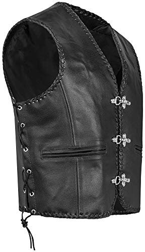 PAULGOS Lederweste Weste Kutte Leder Biker Rocker Motorrad Clubweste Bikerweste Motorradweste Schwarz BW6 (Schwarz, S)