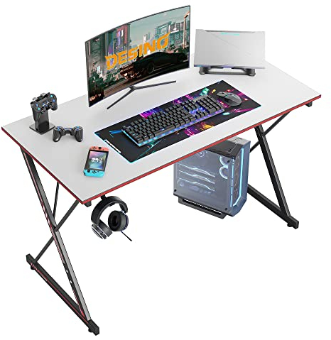 DESINO Gaming Desk 120 x 60 cm PC Computer Desk, Home Office Desk Table Gamer Workstation, Simple Game Table, White