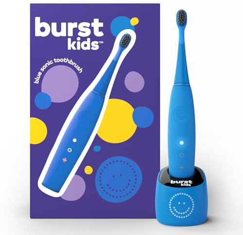 Burst Kids & Toddlers Electric Toothbrush (Blue) | Soft Bristles | Two Minute Timer | Rechargeable Battery | Easy-Grip Silicone Handle | 2 Modes for Healthy Smiles | Ages 3+