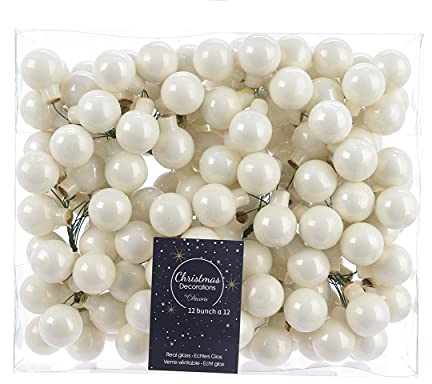Weihnachtskugeln am Draht Glas 2cm x 144 Stück Spiegelbeeren Mini wollweiß glänzend