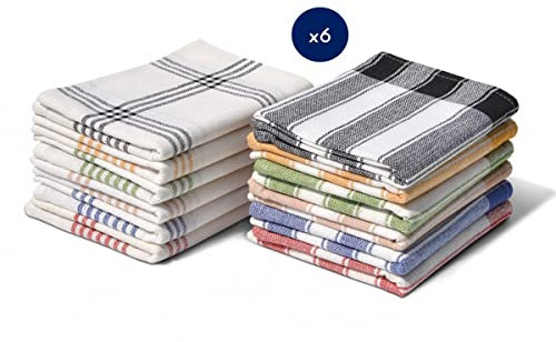 Home Linge Passion - Lot de 6 torchons de cuisine 100% coton - Multicolore - 50x70 cm