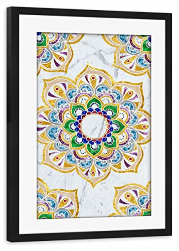 artboxONE Poster mit Rahmen schwarz 75x50 cm Mandala Fancy Stones von Ibanez Design - gerahmtes Poster