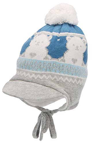 Sterntaler Baby Jungen Mütze Baby Bommelmütze Bär Mütze - Mütze Baby, Kappe Kinder - aus Baumwolle mit Bindeband - mittelblau, 39