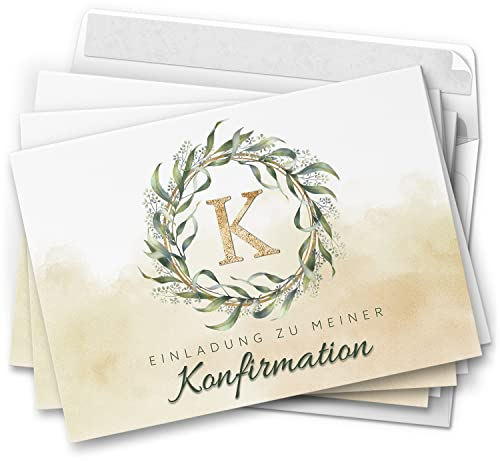 10 Einladungskarten Klappkarten Konfirmation mit Umschlägen Motiv Kranz Einladung zur Feier Jungen Mädchen edel kirchlich