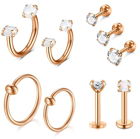 AVYRING 9 Pièces 16G Acier Chirurgical Piercing Oreille Tragus Cartilage Helix pour Femme Homme Piercing Lèvre Labret Studs Piercing Conch-Or rose