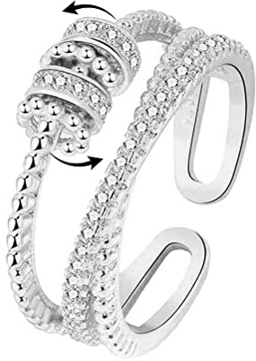 SanCiYu to My Daughter – Finger Fidget Ring Angst Ring Frauen, Rotierender Angst Ring mit Perlen, Stressabbau Geschenk Verstellbarer Offener Ring Schmuck Frauen Mädchen
