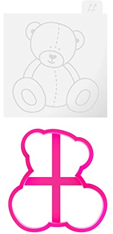 LissieLou Sitting Teddy Bear Cookie Cutter and Embosser Baby Shower Icing Fondant - Light Pink/Clear
