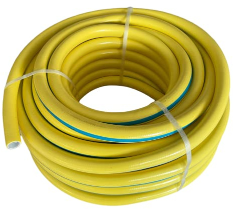 Tubo innaffio per irrigazione 6 strati antitorsione Giallo Flessibile antialga retinato da giardino (Diametro 5/8 - 50 Metri)