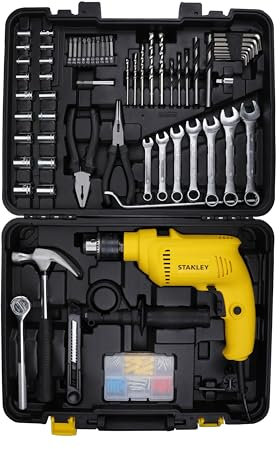 STANLEY SDH600KM-IN 600W 13mm DIY Perceuse Machine à Outils Mécaniques pour Usage Domestique et Professionnel (120 Pièces)