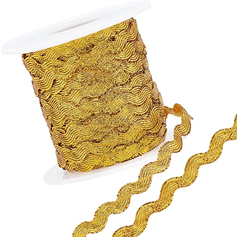 GORGECRAFT 1 Rolle 27yd/25m Gold RIC Rac Trim Ribbon Glitter Rick Rack Trim Wave Nähen Biegen Fransen Band 5mm/0.2 Zoll Zum Nähen von Blumen Basteln Hochzeit Party Lace Ribbon Craft
