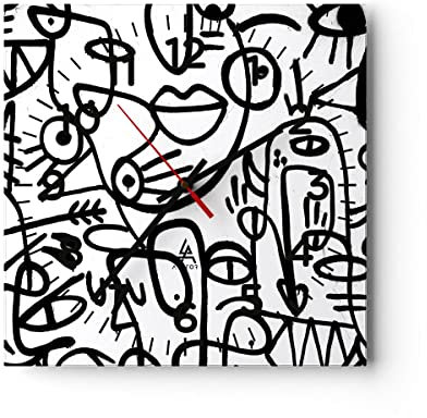 Modern Wanduhr Zeichnen Cartoon Graffiti 40x40cm Quadrat Groß Wand Uhr Glas Analog Zimmeruhren Küche Büro Wohnzimmer Glasuhr Wall Clock Dekoration Design Wanddekoration Küchenuhr C4AC40x40-4971