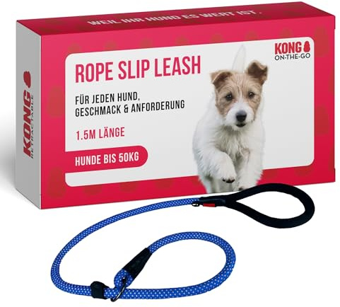 KONG Hundeleine I wetterfeste Retrieverleine I Schlupfleine mit Handschlaufe I Leine mit integrierter Halsung I Führleine Hund I Hundeleinen (Blau, L)
