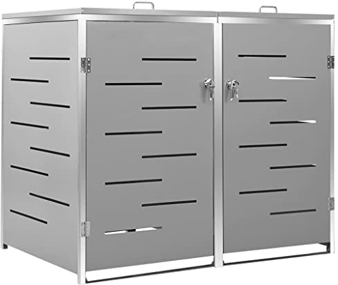 KOIECETA Mülltonnenbox für 2 Tonnen Abschließbar Rostfrei Müllbox Mülltonne Mülltonnenverkleidung 138x77,5x115cm Müllcontainer Edelstahl Gartenbox Grau