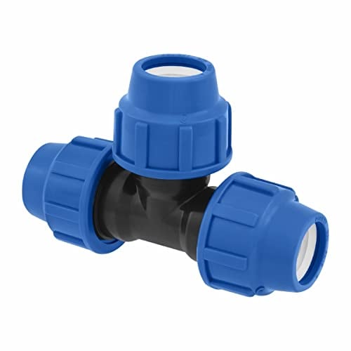 SmartProduct T-Stück PE Rohr Fitting 32mm x 32mm x 32 mm Verschraubung PN16 DVGW Trinkwasser zertifiziert – Klemmverbinder – PP T Kupplung kompatibel mit PE80 PE100 Rohren – 1 Stück