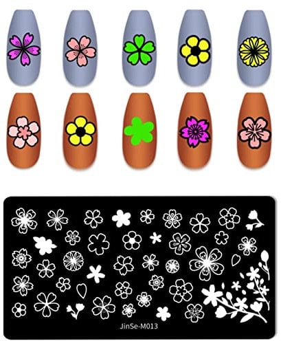 RUNRAYAY Sakura Nail Art Stamping Plate Plantilla de estampado de la flor de diseño de la plantilla de la imagen de la placa de arte de uñas Herramientas
