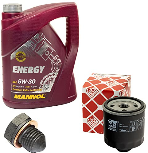 Motoröl Set 5W30 5 Liter + Ölfilter FEBI 22532 + Ölablassschraube 48871