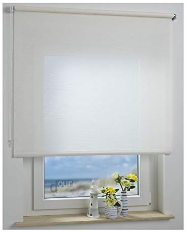 ourdeco Rollo/Seitenzugrollo / 152 x 180 Breite x Höhe/Struktur Natur weiß/lichtdurchlässiger Stoff/Sichtschutzrollo/Dekor-Rollo