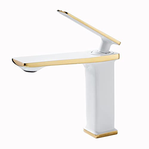 BiaoTeng Mitigeur Lavabo Blanc Mat,Mitigeur Monocommande Lavabo,Mitigeur Lavabo Eau Chaude Et Froide,Robinet Mitigeur Lavabo Salle De Bain Blanc,Noir A