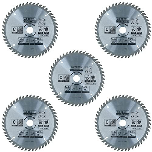 Circular Saw Blade 165mm x 16 / 20mm 48 Teeth TCT Cutting Disc Wood 5pc