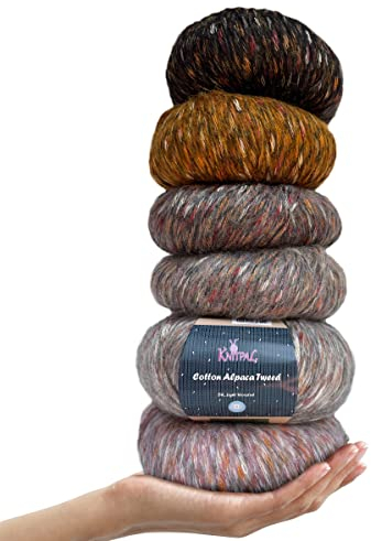 Baumwoll-Alpaka-Tweed, 3 DK, leichtes Kammgarn, verschiedene Varietäten, Bastelpackungen mit 6 Stück (800 m/300 g), weiche, flauschige Mischung zum Stricken und Häkeln, mehrfarbige Hüte, Schals,