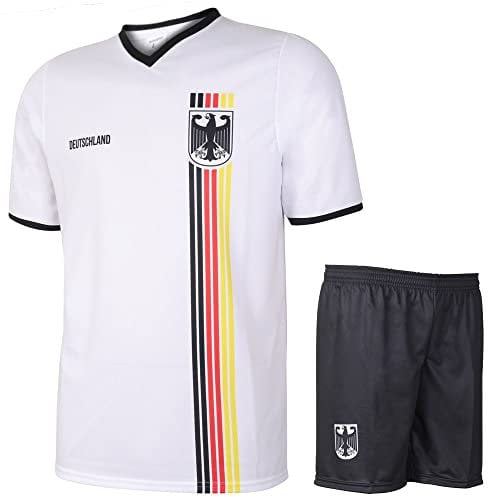 Deutschland Fußball Trikot Set Heim - Streifen Flagge - Kinder und Erwachsene - Jungen - Sportsachen - Geschenk - Sport t Shirt - Sportbekleidung - Größe L