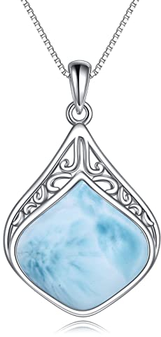 YAFEINI Larimar Schmuck Kette Sterling Silber Irischer keltischer Filigran Tränen Natürlicher Edelstein Larimar Anhänger Halskette Schmuck Geschenke für Damen Mädchen