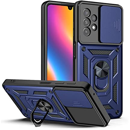 LBH Armor Coque de protection pour Samsung Galaxy A33 5G - Avec protection de l'appareil photo - Extérieur - Anti-chocs - Anneau en métal à 360 ° - Support de téléphone portable - Magnétique - Bleu