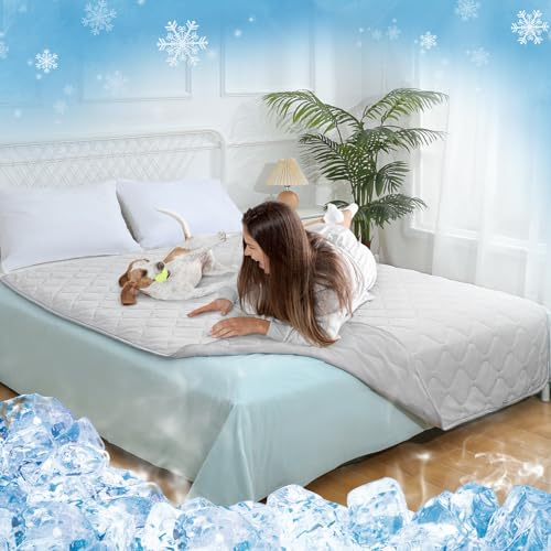Rywell Kühldecke für Hunde und Katzen, Selbst Kühlende Hundematte Arc-Chill Q-Max>0.5, Sommer maschinenwaschbar Haustierdecke, Hundematte schützt Bett und Sofa -Grau -XL 150 * 200cm
