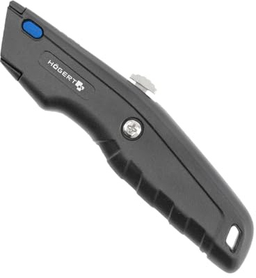 Högert Technik - Messer mit trapezförmiger Klinge 1+3 Alu | Trapezklingen Messer | Zum Schneiden von Pappe, Tapeten, Teppichen, Planenstoffen, Druckfolien und PVC-Folien usw.