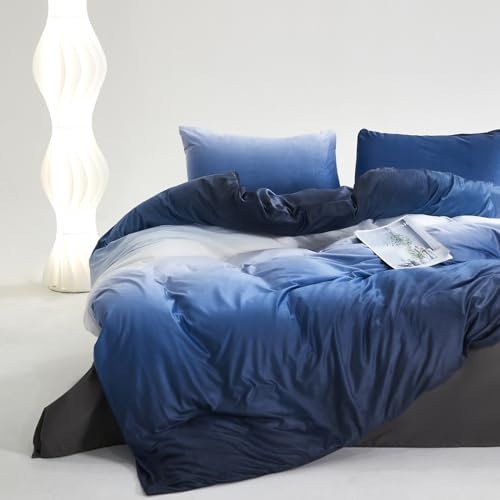 Houseri Blau-weißer Farbverlauf, Samt-Bettwäsche-Set, Doppelbett