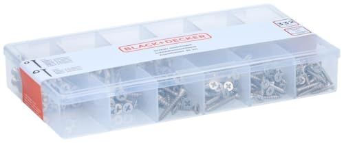 BLACK+DECKER Schrauben Sortiment – 332 Teile – PH1 – PH2 – Holzschrauben-Set