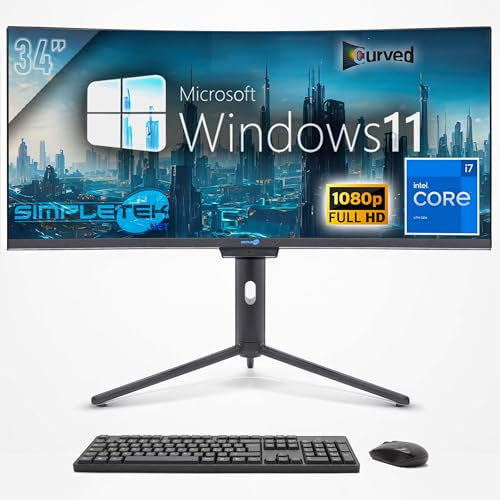 SIMPLETEK - PC All In One 34 Wide Curved Screen | Core i7 | Windows 11 Pro | 32GB RAM | 2TB SSD | Integrierte 2K Webcam | WiFi 6 und BT 5.2