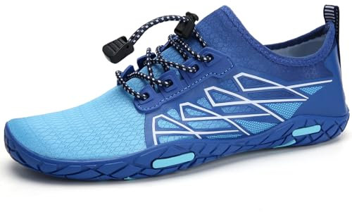 Strandschuhe Damen Herren Wasserschuhe Badeschuhe Unisex Atmungsaktiv Leicht Barfußschuhe rutschfeste für Schwimmen Tauchen (90 Blue, 42EU)