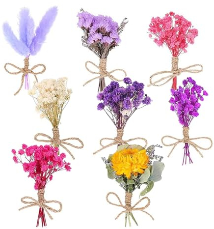 CAREDGO Fiori Secchi Decorativi, Set da 8 Pezzi Fiori Secchi per Resina, Fiori Secchi Naturali, Mazzo Fiori Secchi, per Artigianato Decorativo, Scatole Regalo, Casa