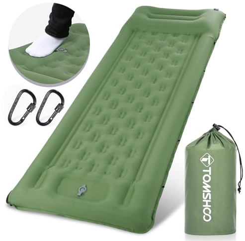 TOMSHOO Esterilla Camping Autoinflable, Colchón Hinchable Con Bomba de Pie y Almohada, Ultraligera Con 2 Mosquetón, Para Tienda, Senderismo, Viajes