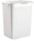 ACAN Tradineur - Cesto rattan para ropa sucia con tapa y asas, pongotodo de plástico, cubo para colada, imitación de mimbre, fabricado en España (Blanco - 38 litros - 49 x 38,5 x 29,5 cm)